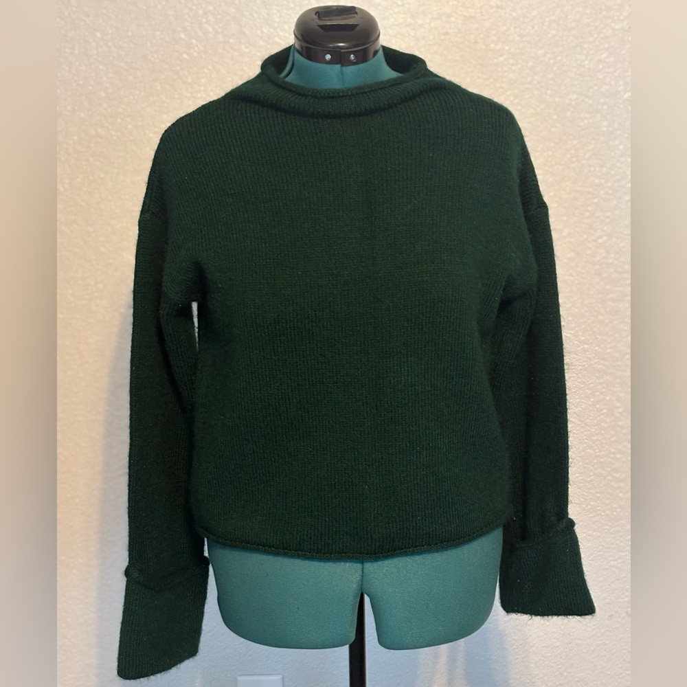 Anthropologie Deep Green Crew Neck Boxy Sweater